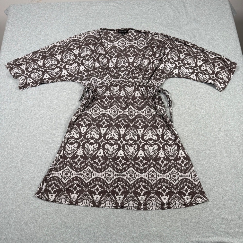Athleta Womens XL Gray Brown Ikat Geometric Drawstring Swim Cover Up Dress USA
